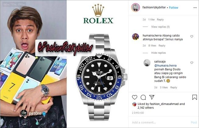 Rizky Billar bikin heboh pakai jam tangan seharga ratusan juta. (Instagram/@fashionrizkybillar)