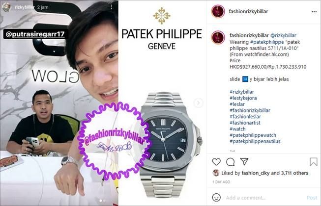 Rizky Billar pakai jam tangan seharga Rp1,7 miliar. (Instagram/@fashionrizkybillar)