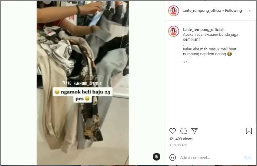 Viral Aksi Suami Kalap Belanja Baju (instagram.com/tante_rempong_officiall)