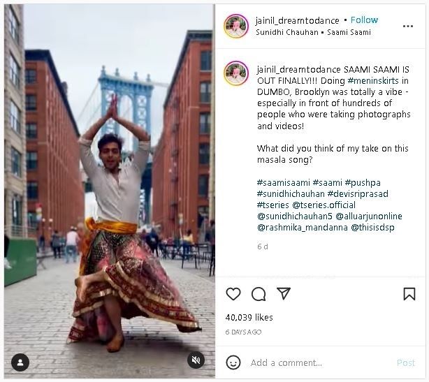 Viral Pria Menari di Jalanan New York Pakai Rok (instagram.com/jainil_dreamtodance)